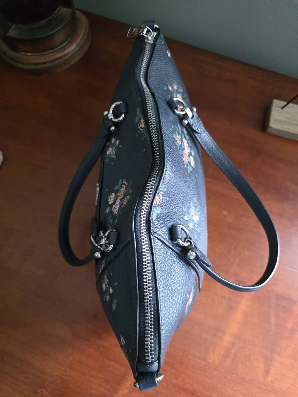 Coach 91603 Prairie Satchel Rose Bouquet Navy Pebbled Leather Crossbody Bag